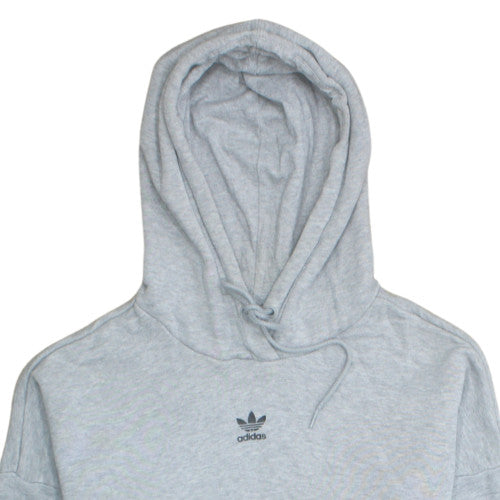 Adidas Women Grey Pullover Hoodie UK 16 Relaxed Fit Lined Logo Sweatshirt