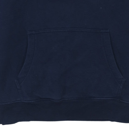 Gap Men Blue Pullover Hoodie L Fleece Logo Regular Fit