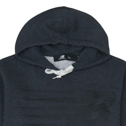 New Balance Men Grey Pullover Hoodie L Fleece Sports Logo