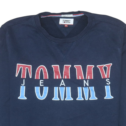 Tommy Jeans Men Navy Blue XL Crew Neck Logo Sweatshirt Regular Fit