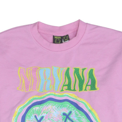 Primark Nirvana Women Pink XS Pullover Sweatshirt Graphic Print