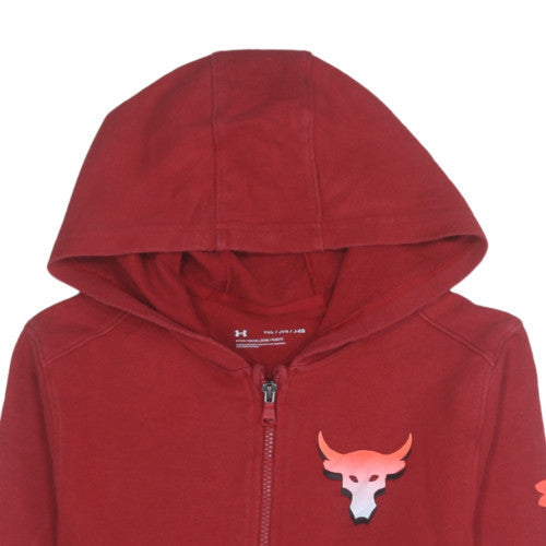 Under Armour Boys Red Full Zip Hoodie YXL 158-170 Loose Fit Project Rock