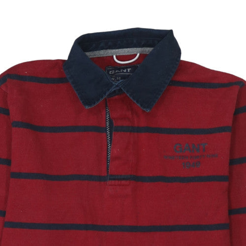 GANT Men's Red Striped Collared Rugby Sweatshirt Size M