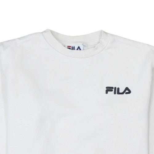 Fila Women's White Pullover Sweatshirt XXS Cotton Blend Logo Crew Neck