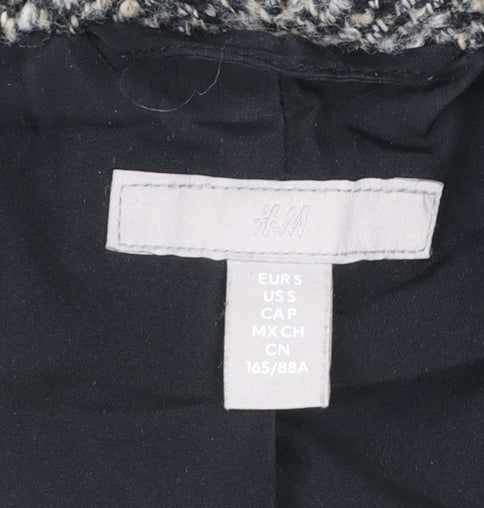 H&M Women Black Grey Tweed Wool Blend Single-Breasted Blazer Size 10