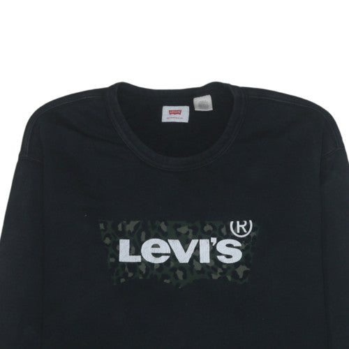 Levi's Women Black Crew Neck Camo Logo Cotton Sweatshirt Size M