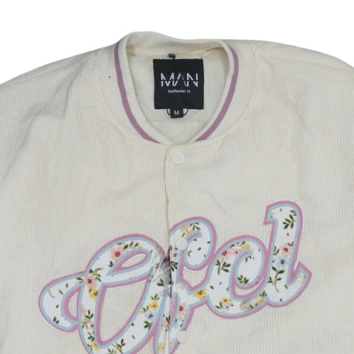boohooMAN Men's Ivory Corduroy Varsity Jacket M College Style
