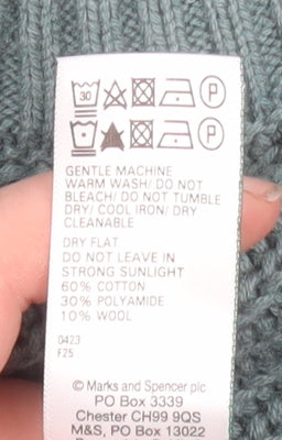 Marks & Spencer Men’s Green Argyle Crew Neck Cotton Wool Jumper Large