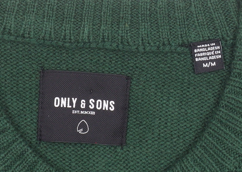 ONLY & SONS Men’s Green Christmas Reindeer Jumper Size M Pullover Knit