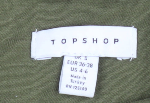 Topshop Women Green Cropped Military Jacket S Cotton Button Up