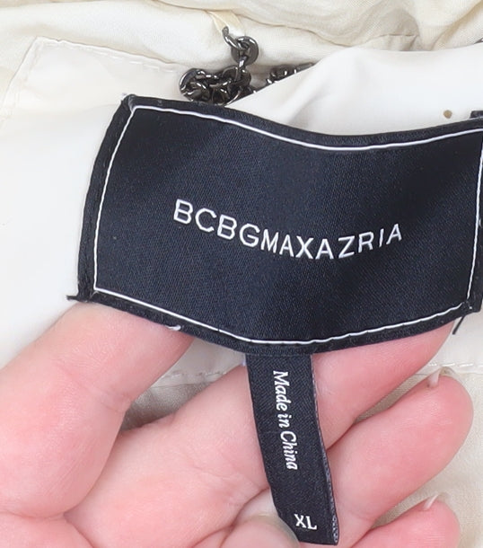 BCBGMAXAZRIA Women's Ivory XL Puffer Hooded Waistcoat Gilet