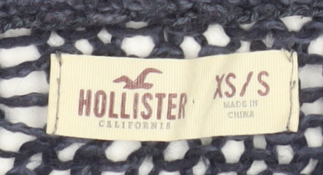 Hollister Women Blue Open-Knit Cardigan XS Lightweight V-Neck