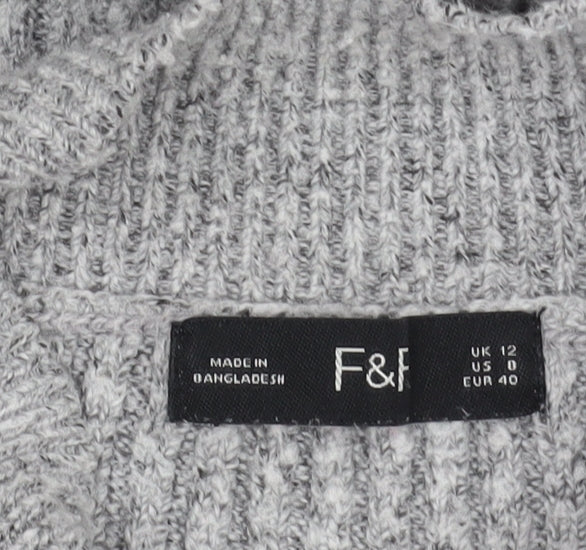 F&F Women’s Grey Mock Neck Long Sleeve Knit Jumper Size 12