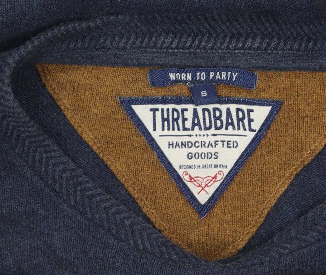 Threadbare Men's Blue Cotton Crew Neck Pullover Jumper Size S