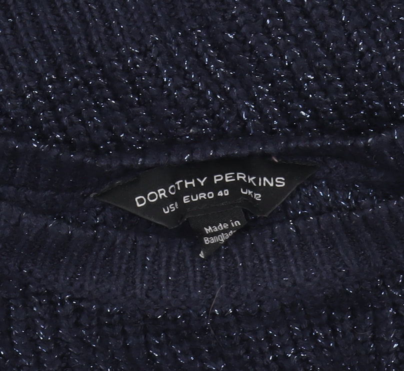Dorothy Perkins Women's Blue Metallic Knit Crew Neck Pullover Jumper Size 12