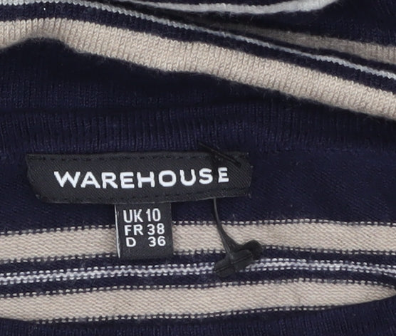 Warehouse Women Blue Striped Knit Shift Dress UK 10