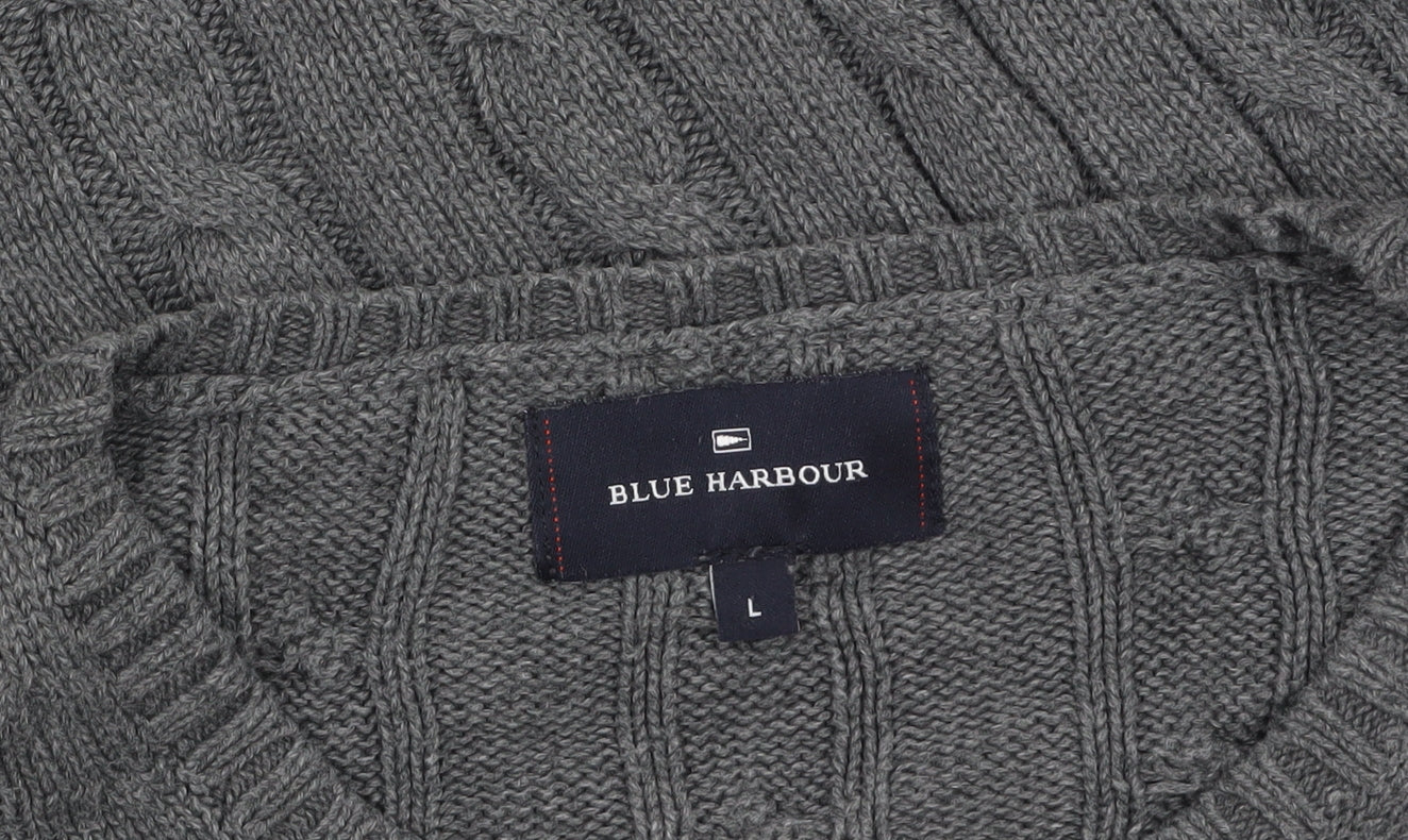 Marks & Spencer Blue Harbour Men's Grey Cable-Knit Cotton Jumper L