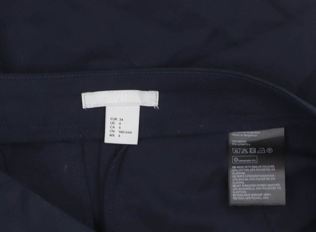 H&M Women's Blue Slim Tapered Cotton Blend Trousers Size 8