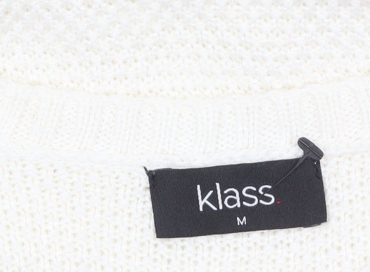 Klass Women's White Rhinestone Knit Pullover Jumper Size M