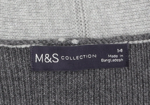 Marks & Spencer Women Grey Long Sleeve Open Knit Cardigan Size 14