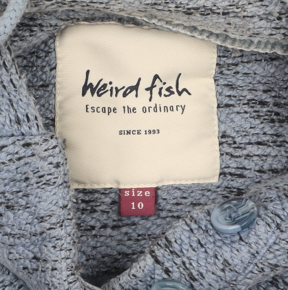 Weird Fish Blue Hooded 1/4 Zip Pullover Sweatshirt Size 10 Women