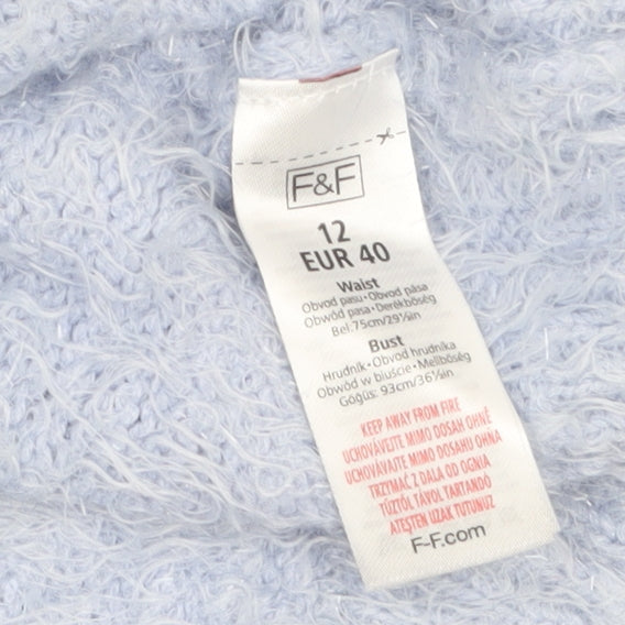 F&F Women’s Light Blue Fluffy V-Neck Pullover Jumper Size 12