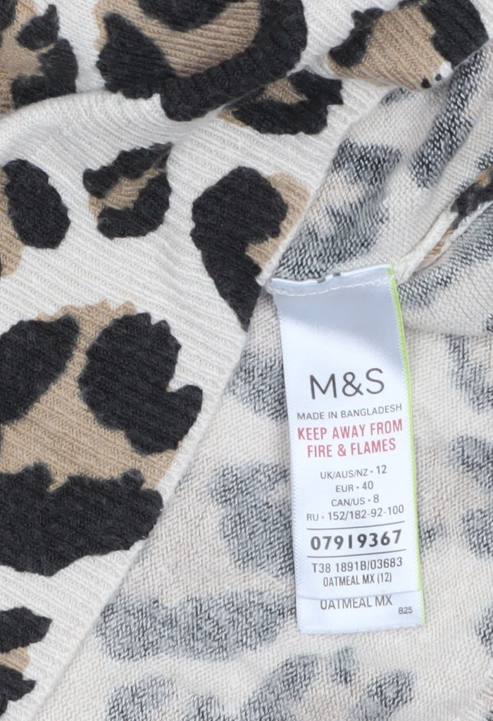Marks & Spencer Women’s Beige Leopard Print Cotton Jumper Size 12