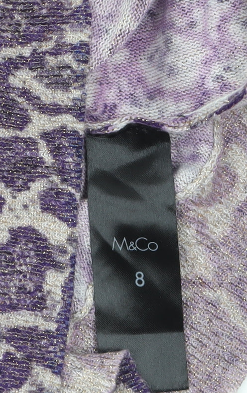 M&Co Women’s Purple Animal Print 3/4 Sleeve Pullover Jumper Size 8