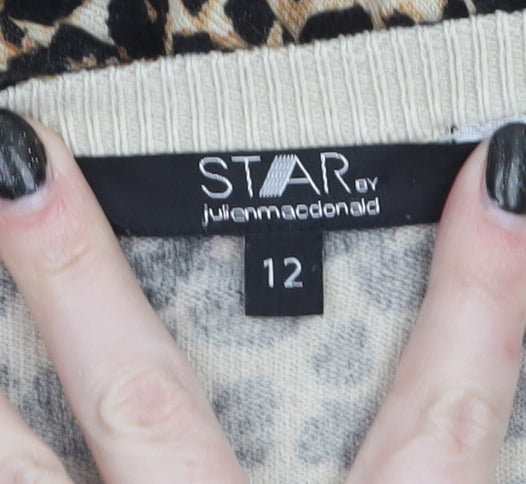 Star by Julien Macdonald Womens Leopard Print V-Neck Long Sleeve Jumper Size 12
