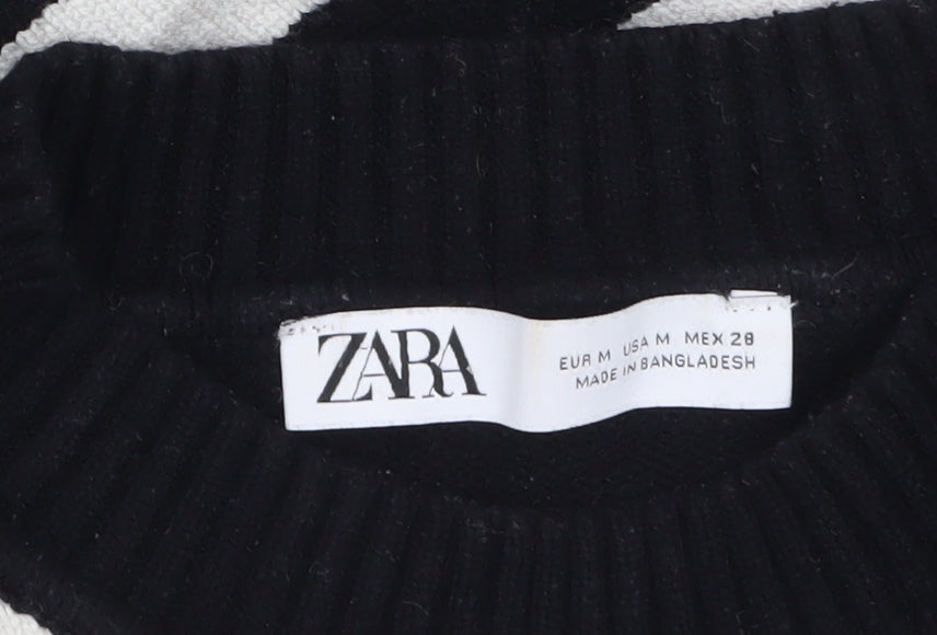 ZARA Women’s Black White Striped Crew Neck Knit Jumper Size 12