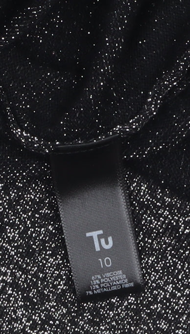 Tu Women Black Glitter Roll Neck Long Sleeve Pullover Jumper Size 10