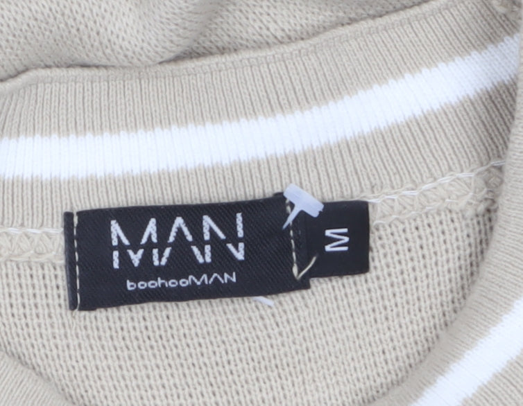 BoohooMAN Men Beige Cotton Knit Crew Neck Jumper M
