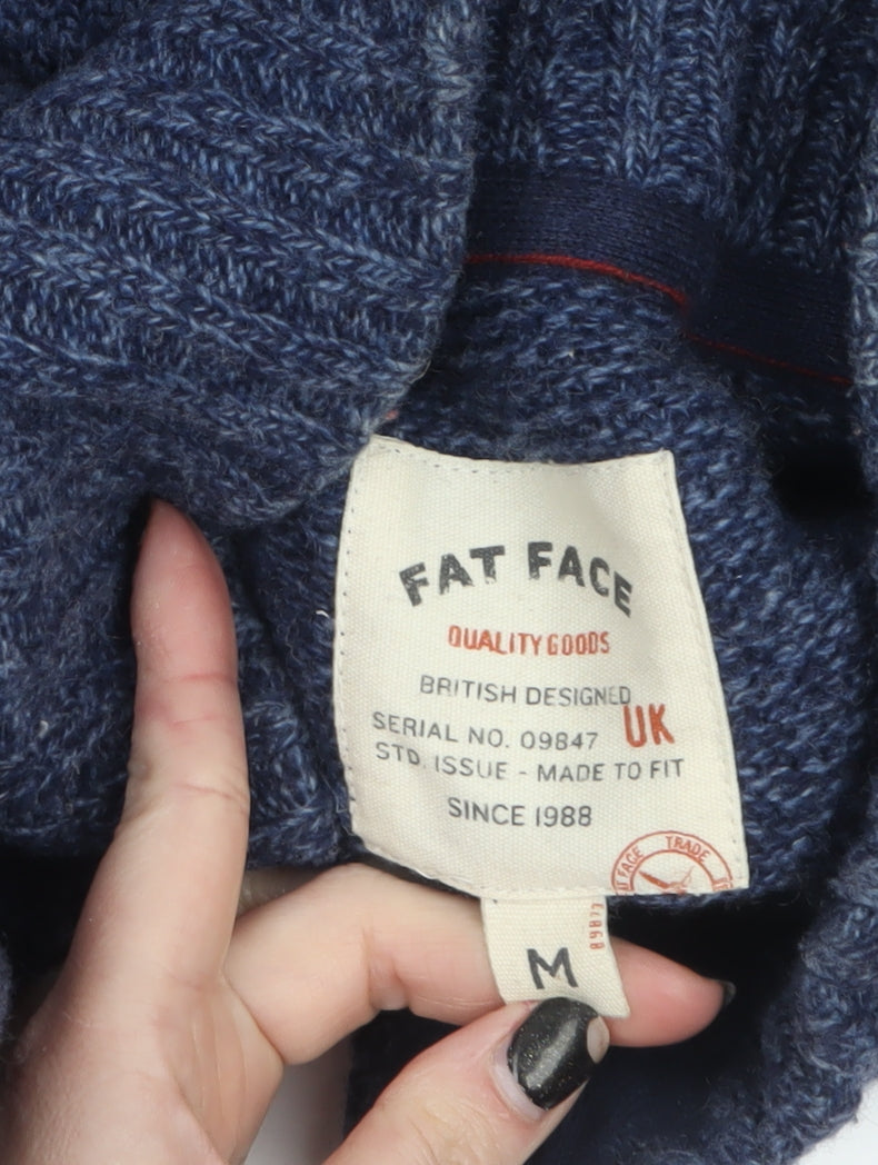 Fat Face Men’s Blue Wool Blend High Neck Chunky Knit Jumper Size M