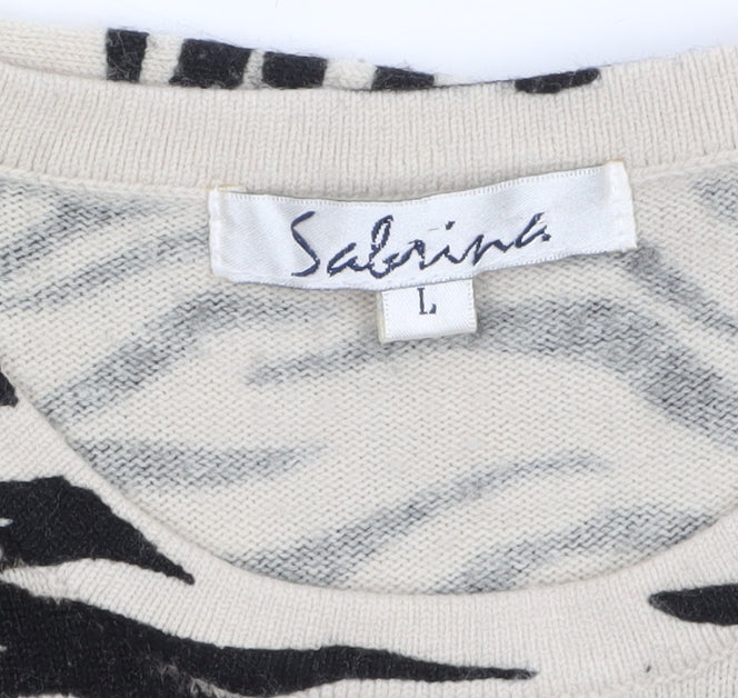 Sabrina Womens Beige Animal Print Acrylic Knit Pullover Jumper L