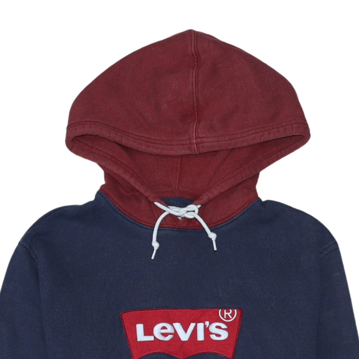 Levi's Men's Blue Red Pullover Hoodie M Logo Fleece Sweatshirt