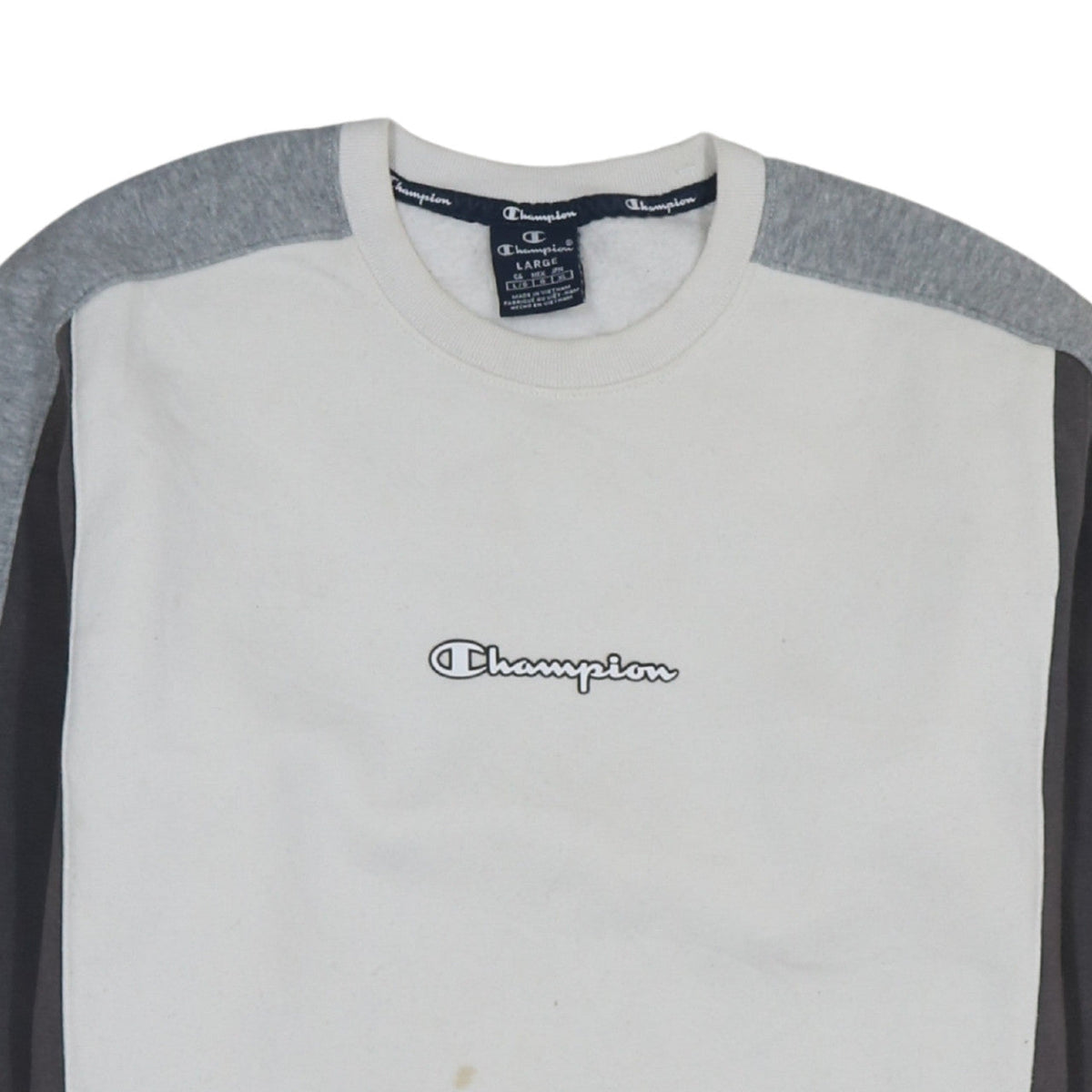 Champion Men's White Pullover Sweatshirt Large Crew Neck Logo Fleece