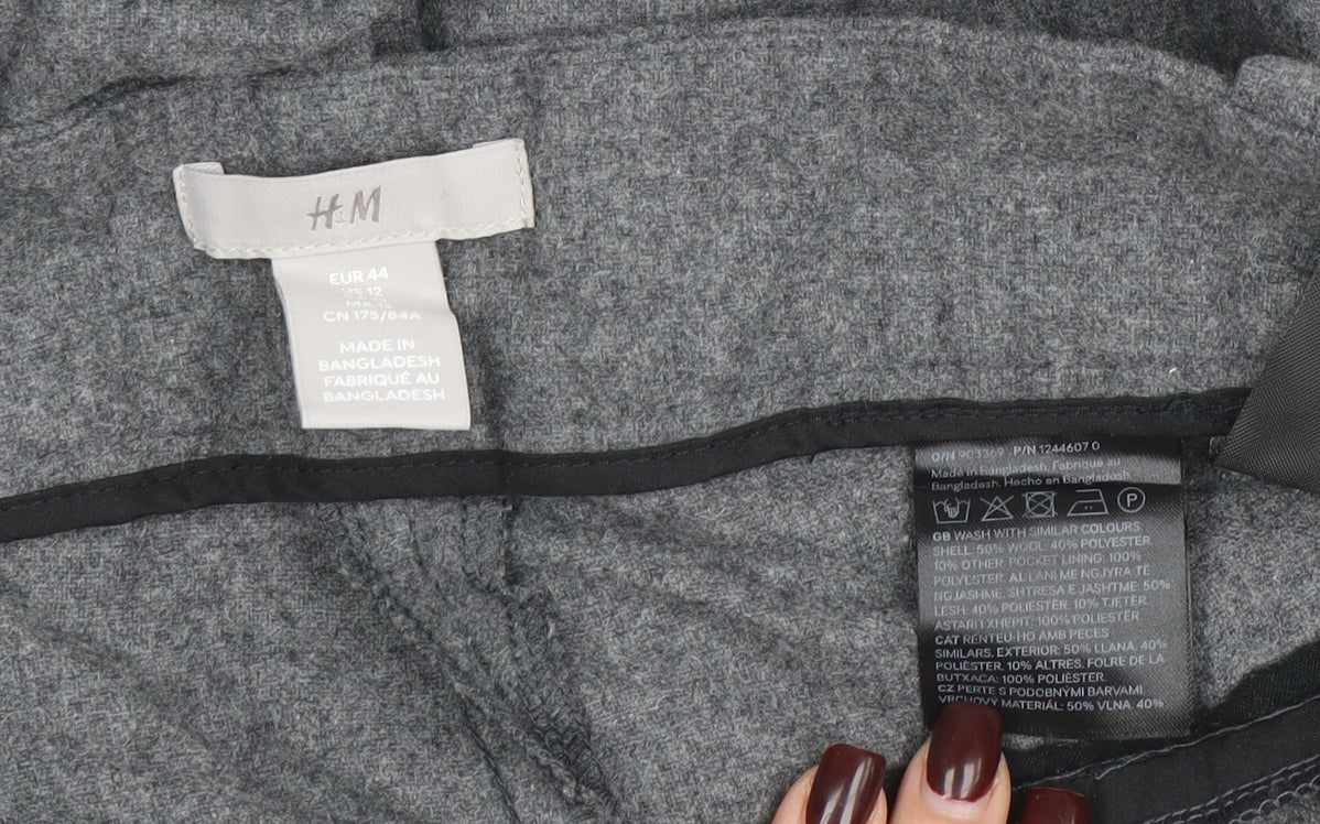 H&M Women Grey Size 16 Wide-Leg Wool Blend Trousers