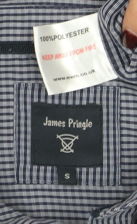 James Pringle Men's Blue Check Long Sleeve Button-Up Shirt Size S