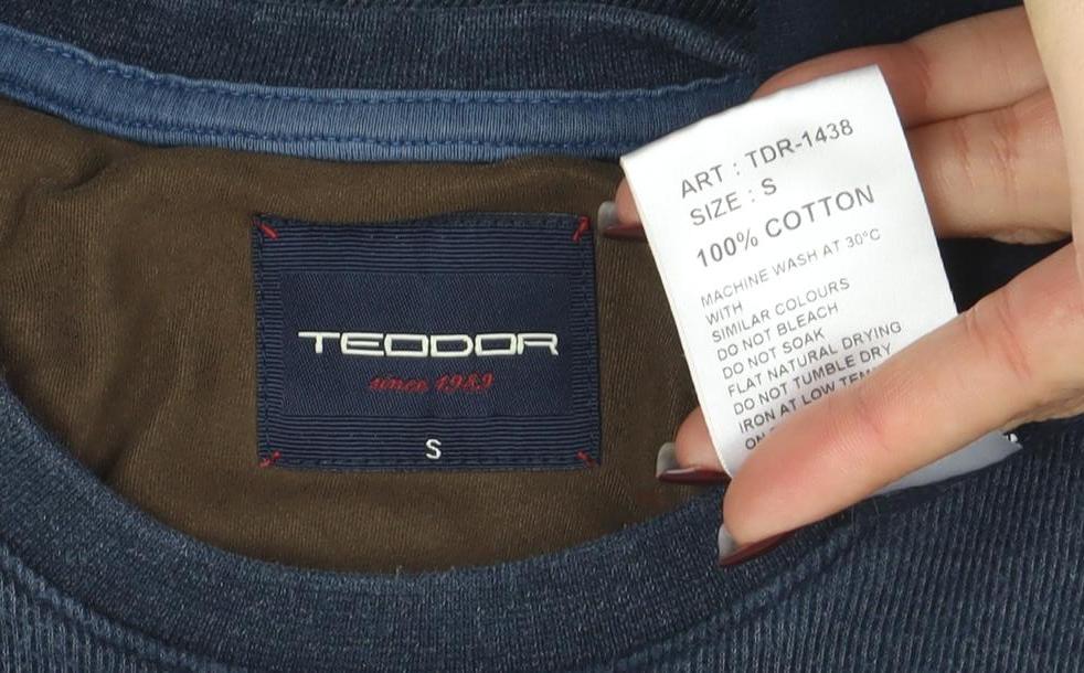 Tecdor Men's Blue Cotton Crew Neck Pullover Sweatshirt Size S