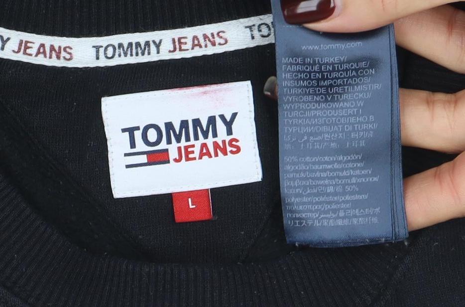 Tommy Jeans Men Black L Crew Neck Cotton Blend Sweatshirt
