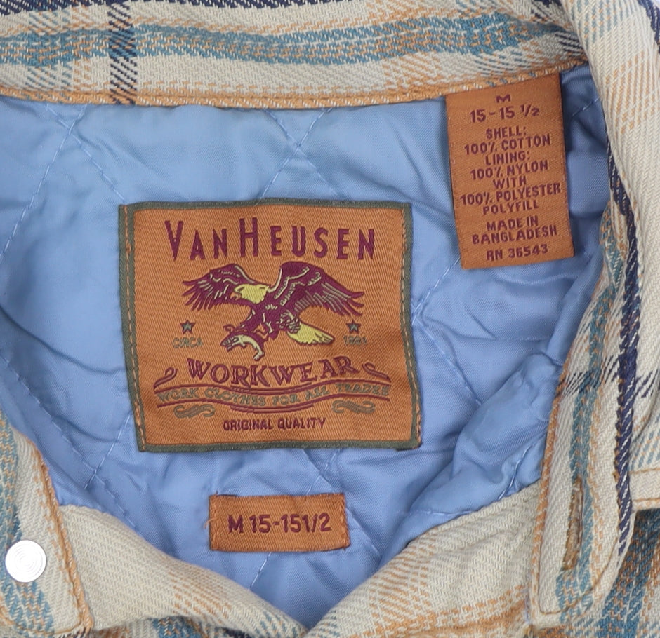 Van Heusen Men's Beige Check Flannel Workwear Shirt Jacket M