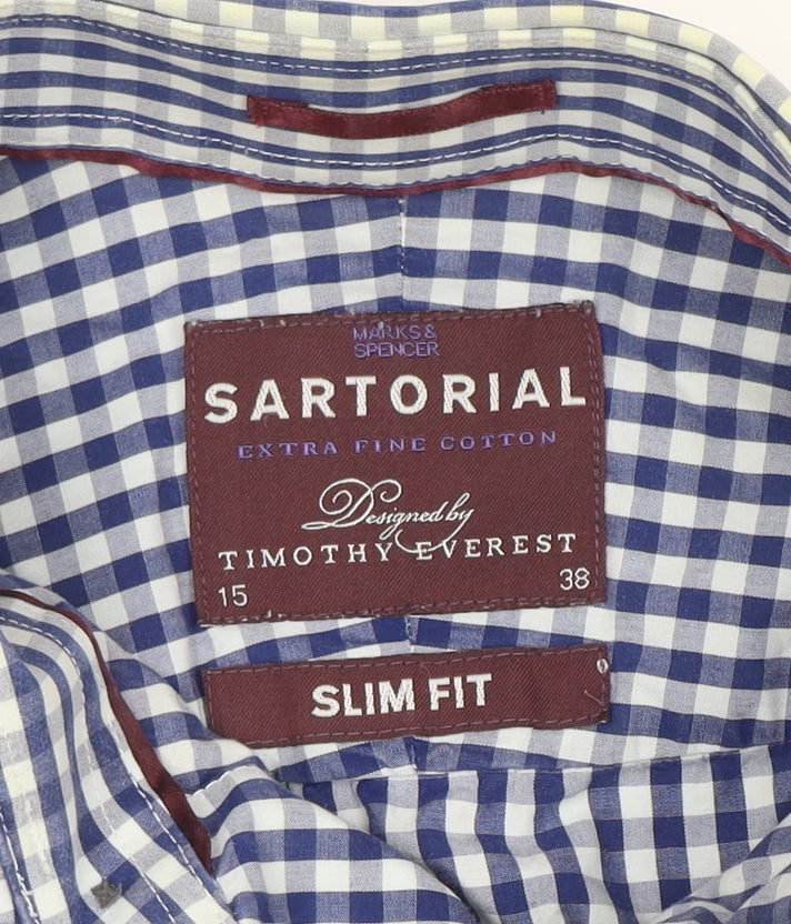 Marks & Spencer Sartorial Blue Check Slim Fit Cotton Shirt Men’s 15/38