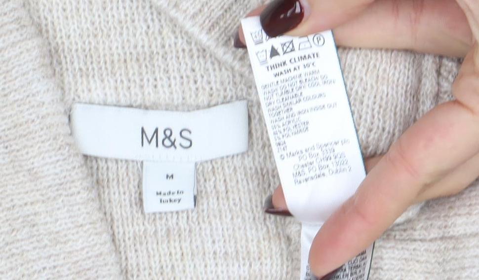 Marks & Spencer Women’s Beige Wool Blend Cowl Neck Jumper M