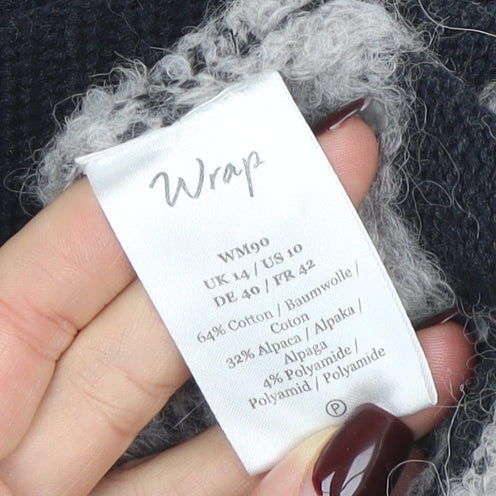 Wrap Womens Grey Striped Alpaca Cotton Blend Jumper Size 14