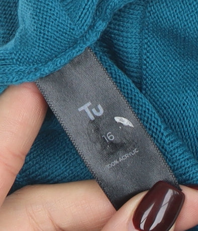 Tu Women Blue Size 16 Knit Jumper Dress Long Sleeve Acrylic