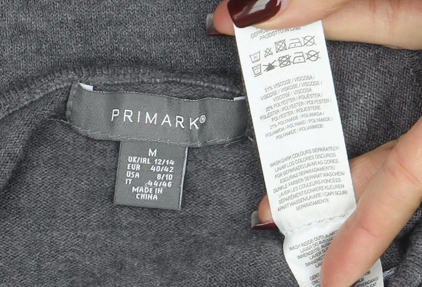 Primark Womens Grey Faux Leather Panel Tunic Jumper M