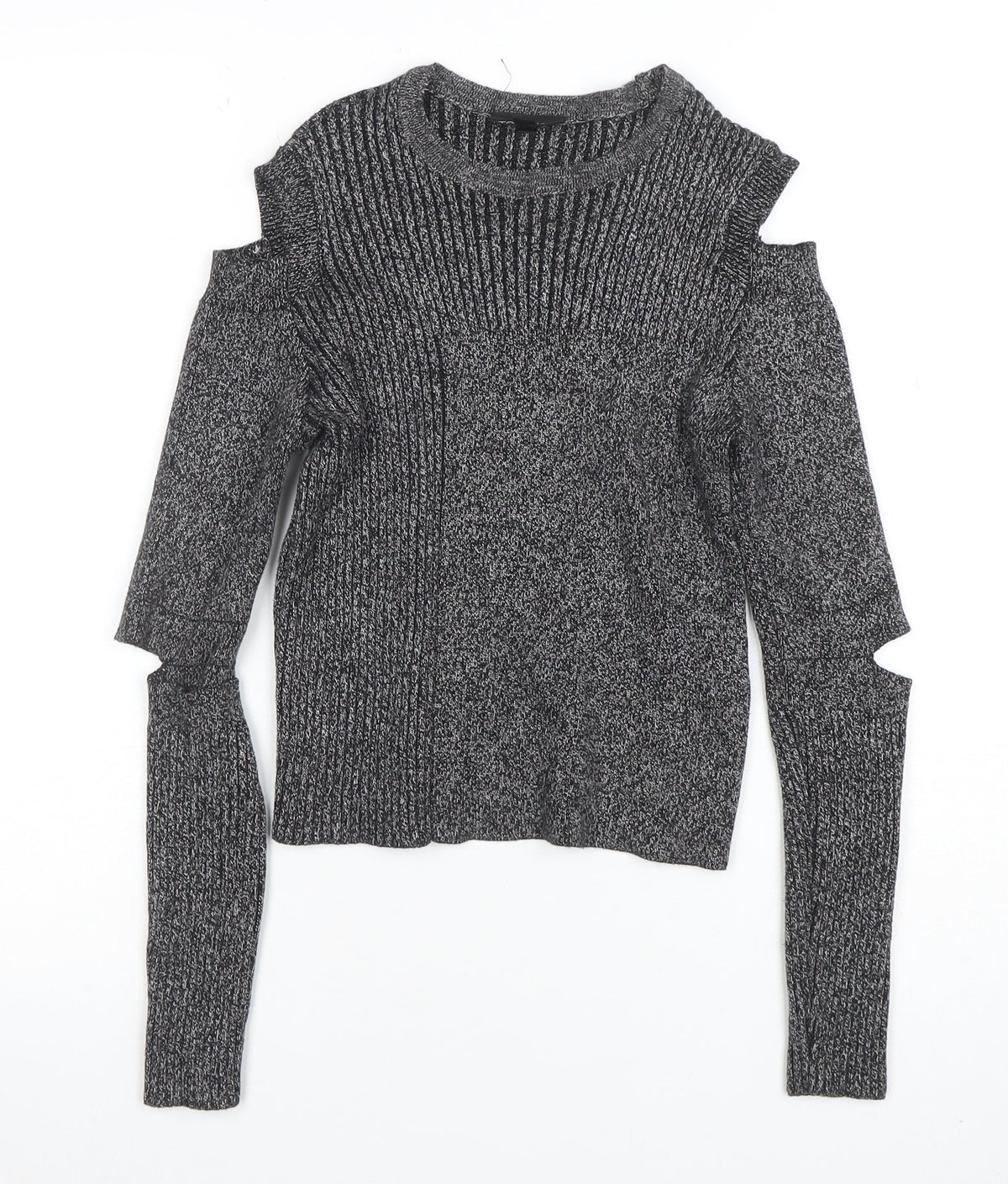 Topshop Women Grey Cold Shoulder Knit Pullover Jumper Size 8