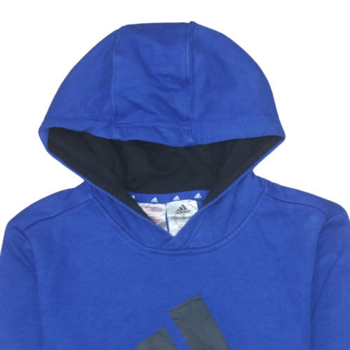 Adidas Boys Blue Pullover Hoodie 11-12 Years Cotton Blend Sportswear