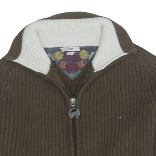 Tommy Hilfiger Mens Brown Full Zip Cotton Knit Jumper Size L
