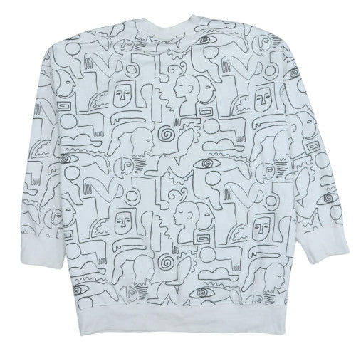 Monki Womens White Graphic Print Pullover Sweatshirt Size XXS